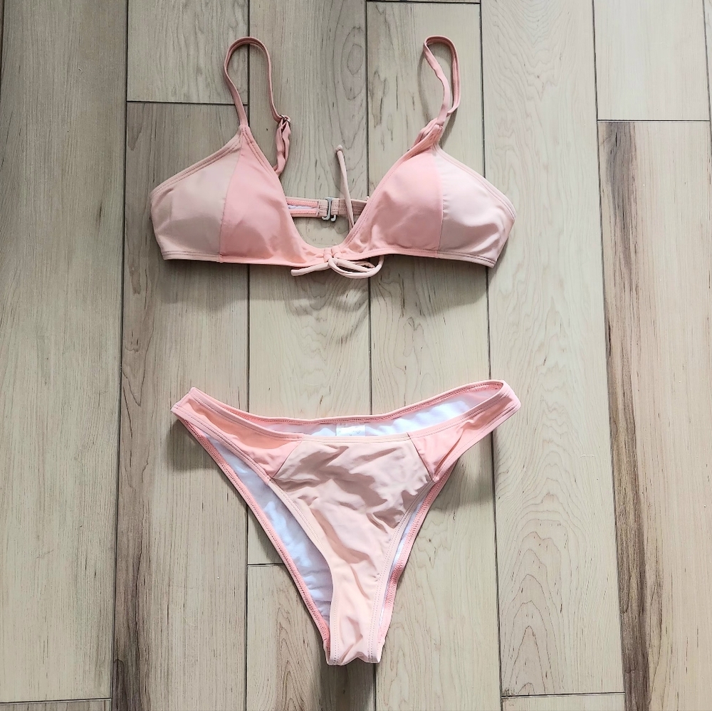 Pink Lily Light Pink And Coral Bikini Set